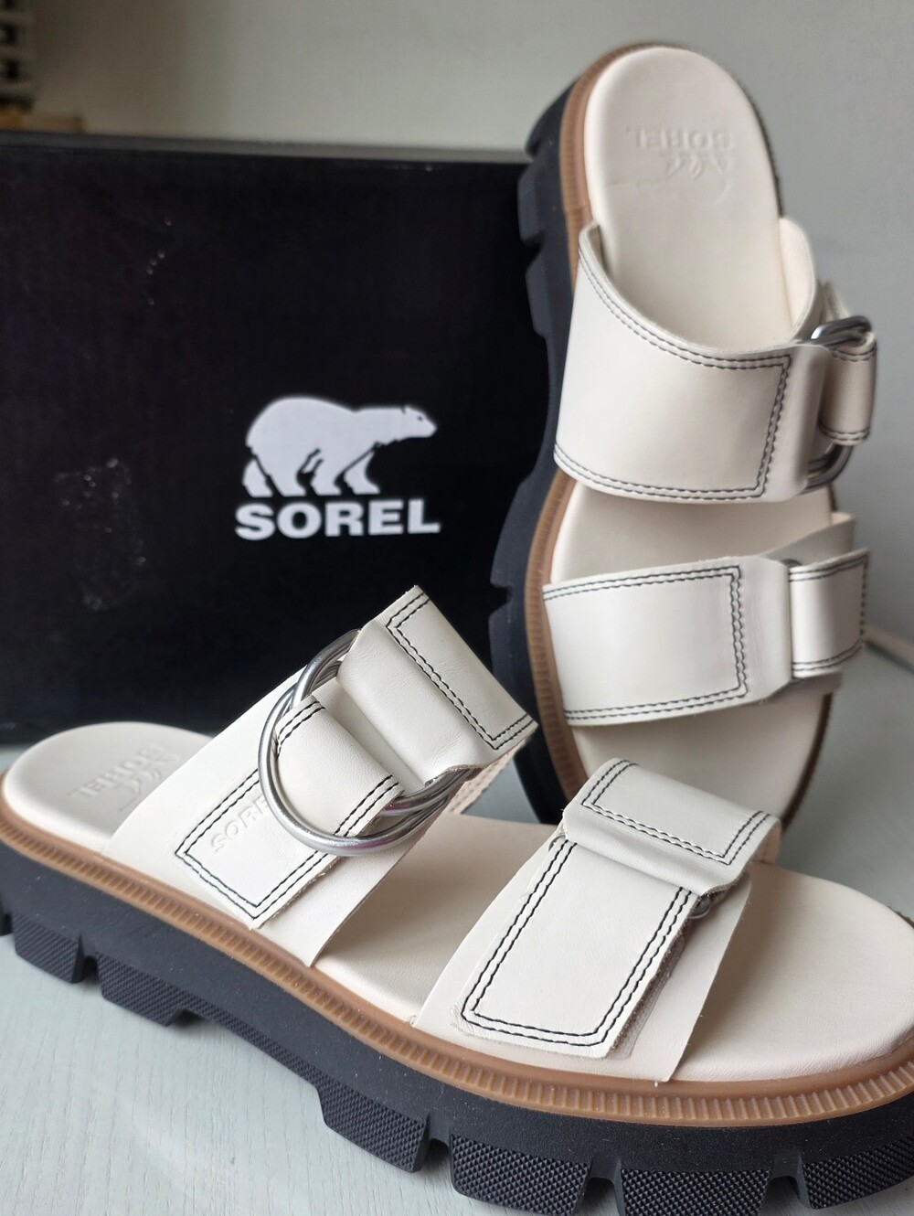 SOREL Rein CB Platform Slide Sandal Women Chalk NIB Size US 7/ Eu 38 NIB $115